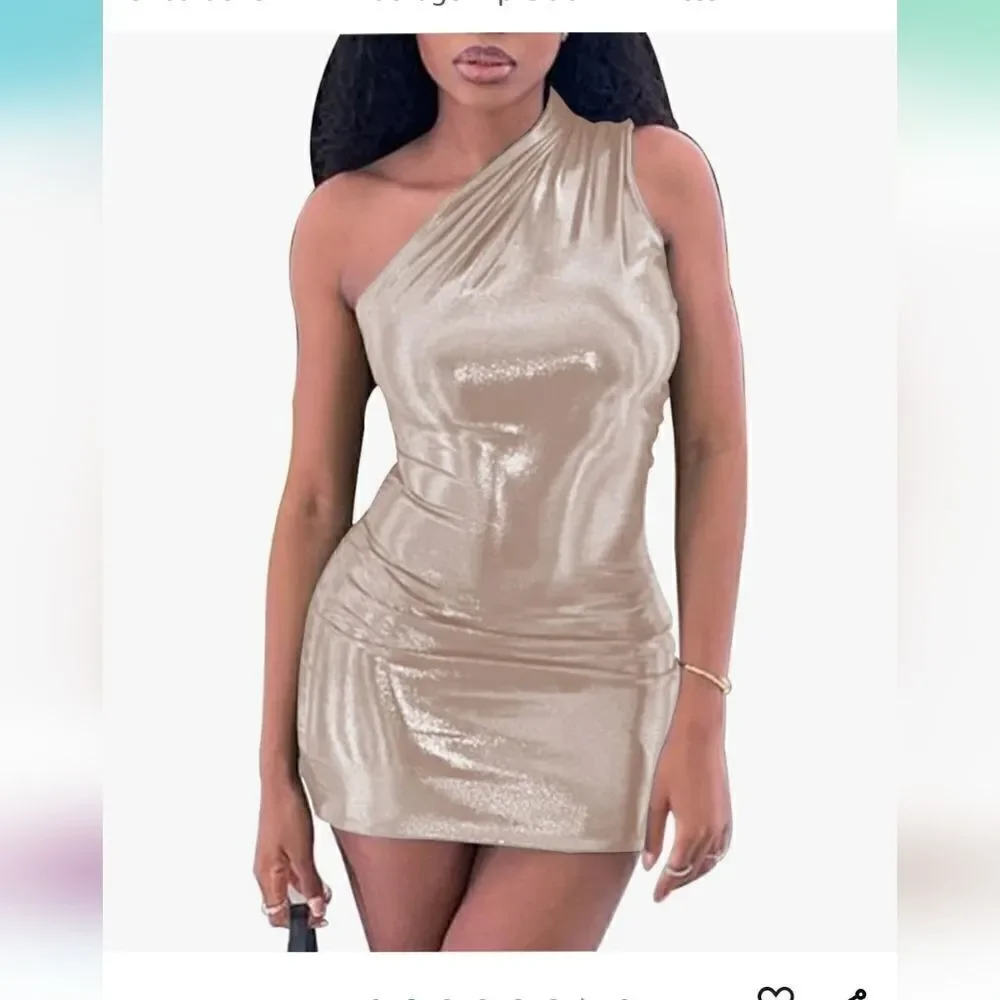 Lufeng Sexy sleeveless , silver one sleeve mini dress, nwt - Picture 2 of 5